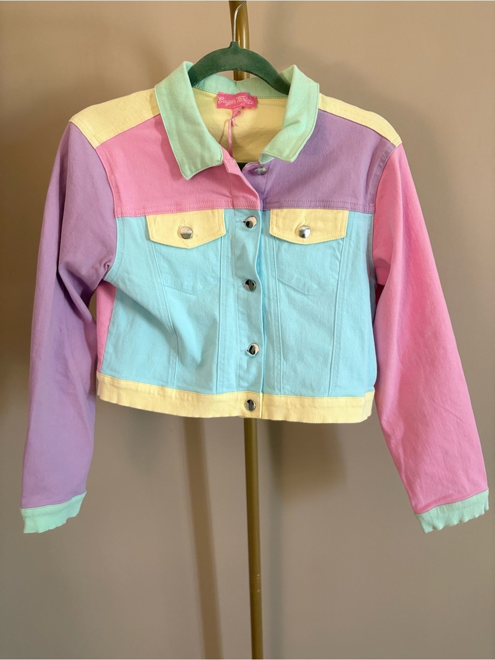 Sugar Thrillz Pretty in Pastel Colorblock Cropped Jacket - Multi